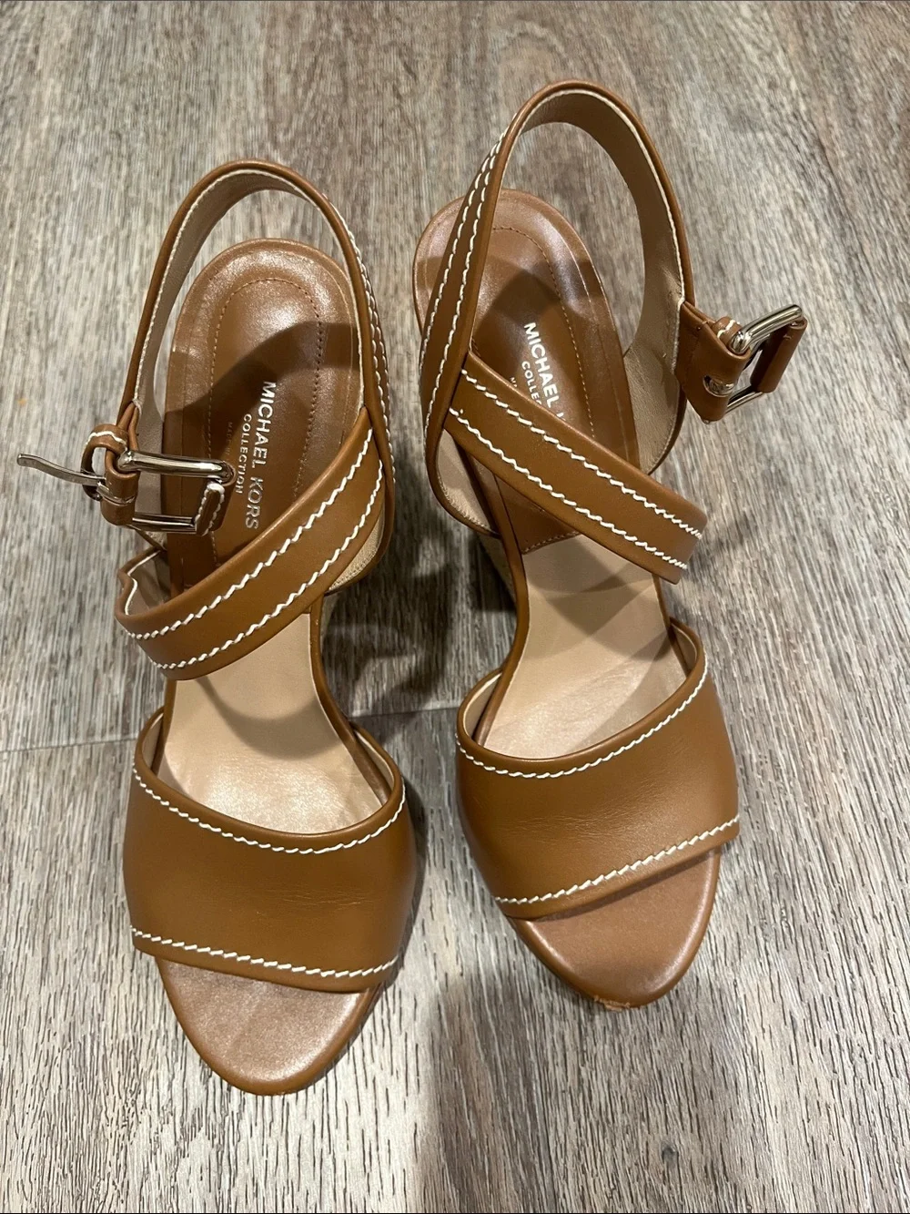Michael Kors Tan Leather Ankle-Strap Sandals - Picture 2 of 8